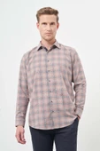 Füme Uzun Kol Ekose Desen Gabardin Sert Yaka Cepsiz Pamuklu Classic Comfort Fit Gömlek 1004245165 thumbnail 1