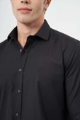Siyah Uzun Kol Düz Bez Ayağı Yarım İtalyan Yaka Cepsiz Pamuklu Classic Slim Fit Gömlek 1004245211 thumbnail 5