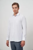 Beyaz Uzun Kol Kareli Desen Bez Ayağı Sert Yaka Cepli Pamuklu Classic Comfort Fit Gömlek 1004245163 thumbnail 1