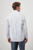 Gri Uzun Kol Kendinden Desenli Armürlü 041 Sert Yaka Classic Comfort Fit Gömlek 1004245156 thumbnail 7