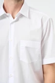 Beyaz Kısa Kol Düz Bez Ayağı Sert Yaka Cepli Pamuklu Classic Comfort Fit Gömlek 1004240925 thumbnail 3