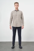 Camel Uzun Kol Ekose Desen Gabardin Sert Yaka Cepsiz Pamuklu Classic Comfort Fit Gömlek 1004245165 thumbnail 2