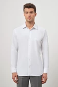 Beyaz Uzun Kol Kendinden Desenli Armürlü 041 Sert Yaka Classic Comfort Fit Gömlek 1004245154 thumbnail 1