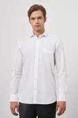 Beyaz Uzun Kol Kareli Desen İtalyan Yaka Cepli Pamuklu Classic Comfort Fit Gömlek 1004245173 thumbnail 1