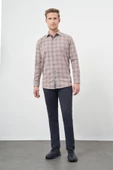 Füme Uzun Kol Ekose Desen Gabardin Sert Yaka Cepsiz Pamuklu Classic Comfort Fit Gömlek 1004245165 thumbnail 2