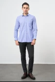 Mavi Uzun Kol Desen Yarım İtalyan Yaka Cepli Pamuklu Classic Comfort Fit Gömlek 1004245195 thumbnail 2