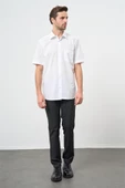 Beyaz Kısa Kol Düz Bez Ayağı Sert Yaka Cepli Pamuklu Classic Comfort Fit Gömlek 1004240925 thumbnail 5