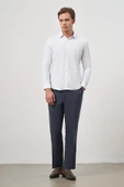 Beyaz Uzun Kol Kendinden Desenli Armürlü 032 Sert Yaka Classic Slim Fit Gömlek 1004245151 - 2