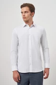 Beyaz Uzun Kol Kendinden Armürlü Cepli Pamuklu Classic Comfort Fit Gömlek 1004245155 thumbnail 4