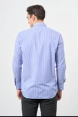 Mavi Uzun Kol Desen Yarım İtalyan Yaka Cepli Pamuklu Classic Comfort Fit Gömlek 1004245195 thumbnail 5