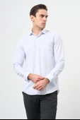 Beyaz Uzun Kol Desen Yarım İtalyan Yaka Cepli Pamuklu Classic Comfort Fit Gömlek 1004245183 thumbnail 3