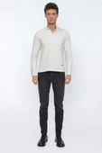 Taş Rengi Uzun Kollu Suprem Polo Yaka Garnili Casual Slim Fit Dar Kesim %100 Pamuk Sweatshirt 1013225100 - 2