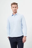 Koyu Mavi Uzun Kol Düz Bez Ayağı Sert Yaka Cepsiz Pamuklu Classic Slim Fit Gömlek 1004245267 thumbnail 1