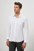 Beyaz Uzun Kol Kendinden Desenli Armürlü 032 Sert Yaka Classic Slim Fit Gömlek 1004245152 thumbnail 1
