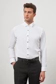 Beyaz Uzun Kol Kendinden Armürlü Ata Yaka Cepsiz Pamuklu Ceremony Slim Fit Gömlek 1004240331 thumbnail 3