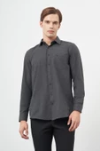 Siyah Uzun Kol Düz Gabardin Sert Yaka Cepli Pamuklu Classic Comfort Fit Gömlek 1004245168 thumbnail 1