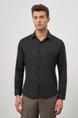 Siyah Uzun Kol Kendinden Desenli Armürlü 032 Sert Yaka Classic Slim Fit Gömlek 1004245152 thumbnail 1