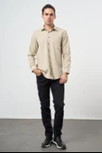 Açık Bej Uzun Kol Düz Gabardin Sert Yaka Cepli Pamuklu Classic Comfort Fit Gömlek 1004245168 thumbnail 2