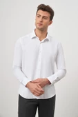 Beyaz Uzun Kol Kendinden Desenli Armürlü 032 Sert Yaka Classic Slim Fit Gömlek 1004245152 thumbnail 3