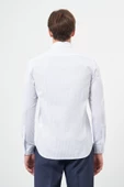 Beyaz Uzun Kol Çizgili Desen Cepsiz Classic Slim Fit Gömlek 1004245209 thumbnail 4