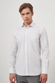 Beyaz Uzun Kol Kareli Desen Gabardin Yarım İtalyan Cepli Classic Comfort Fit Gömlek 1004245193 thumbnail 1