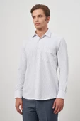 Koyu Lacivert Uzun Kol Çizgili Desen Bez Ayağı 041 Sert Yaka Classic Comfort Fit Gömlek 1004240263 - 4