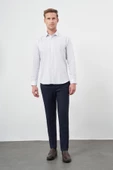 Beyaz Uzun Kol Çizgili Desen Gabardin Sert Yaka Cepsiz Pamuklu Classic Slim Fit Gömlek 1004245205 - 2