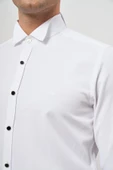 Beyaz Uzun Kol Kendinden Armürlü Ata Yaka Cepsiz Pamuklu Ceremony Slim Fit Gömlek 1004240331 thumbnail 6