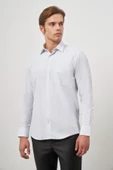 Beyaz Uzun Kol Kareli Desen Bez Ayağı Sert Yaka Cepli Pamuklu Classic Comfort Fit Gömlek 1004245159 thumbnail 4