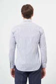 Beyaz Uzun Kol Çizgili Desen Gabardin Sert Yaka Cepsiz Pamuklu Classic Slim Fit Gömlek 1004245207 - 7