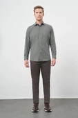 Koyu Haki Uzun Kol Kareli Desen Gabardin Cepsiz Pamuklu Classic Comfort Fit Gömlek 1004245166 thumbnail 2