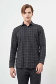 Siyah Uzun Kol Ekose Desen Gabardin Sert Yaka Cepli Pamuklu Classic Comfort Fit Gömlek 1004245169 - 1