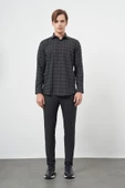 Siyah Uzun Kol Ekose Desen Gabardin Sert Yaka Cepli Pamuklu Classic Comfort Fit Gömlek 1004245169 - 2