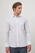 Beyaz Uzun Kol Kareli Desen Yarım İtalyan Cepli Classic Comfort Fit Gömlek 1004245196 thumbnail 1