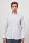 Beyaz Uzun Kol Kareli Desen Yarım İtalyan Cepli Classic Comfort Fit Gömlek 1004245196 thumbnail 5