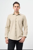 Açık Bej Uzun Kol Düz Gabardin Sert Yaka Cepli Pamuklu Classic Comfort Fit Gömlek 1004245168 thumbnail 1