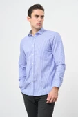 Mavi Uzun Kol Desen Yarım İtalyan Yaka Cepli Pamuklu Classic Comfort Fit Gömlek 1004245195 thumbnail 1