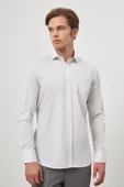 Beyaz Uzun Kol Kareli Desen Gabardin Yarım İtalyan Cepli Classic Comfort Fit Gömlek 1004245193 thumbnail 4