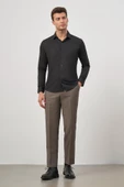 Siyah Uzun Kol Kendinden Desenli Armürlü 032 Sert Yaka Classic Slim Fit Gömlek 1004245152 thumbnail 2