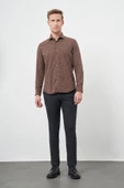 Koyu Kahverengi Uzun Kol Yarım İtalyan Yaka Cepsiz Pamuklu Classic Slim Fit Gömlek 1004245222 thumbnail 2
