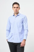 Mavi Uzun Kol Kendinden Armürlü Yarım İtalyan Cepli Pamuklu Classic Comfort Fit Gömlek 1004245210 thumbnail 1