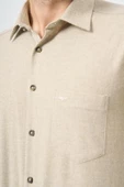 Açık Bej Uzun Kol Düz Gabardin Sert Yaka Cepli Pamuklu Classic Comfort Fit Gömlek 1004245168 thumbnail 5