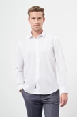 Beyaz Uzun Kol Kendinden Armürlü Cepsiz Pamuklu Classic Slim Fit Gömlek 1004245202 thumbnail 1