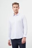 Beyaz Uzun Kol Çizgili Desen Oxford Sert Yaka Cepsiz Pamuklu Classic Slim Fit Gömlek 1004245206 thumbnail 1
