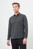 Siyah Uzun Kol Yarım İtalyan Yaka Cepsiz Pamuklu Classic Slim Fit Gömlek 1004245222 thumbnail 3