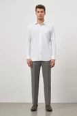 Beyaz Uzun Kol Kendinden Desenli Armürlü 041 Sert Yaka Classic Comfort Fit Gömlek 1004245154 thumbnail 2