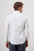 Beyaz Uzun Kol Kendinden Desenli Armürlü 032 Sert Yaka Classic Slim Fit Gömlek 1004245151 - 7