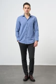 Mavi Uzun Kol Düz Gabardin Sert Yaka Cepli Pamuklu Classic Comfort Fit Gömlek 1004245168 - 2