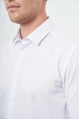 Beyaz Uzun Kol Çizgili Desen Gabardin Sert Yaka Cepsiz Pamuklu Classic Slim Fit Gömlek 1004245205 thumbnail 4