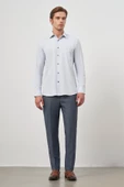 Gri Uzun Kol Kendinden Desenli Armürlü 041 Sert Yaka Classic Comfort Fit Gömlek 1004245156 thumbnail 2
